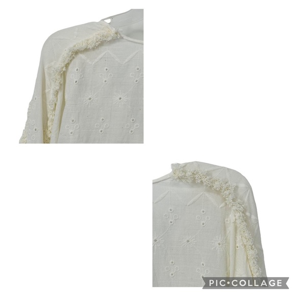 Zara Trf Collection Off-White Sheer Eyelet Fringe Wrap Boho Blouse - Sz S - Picture 13 of 16